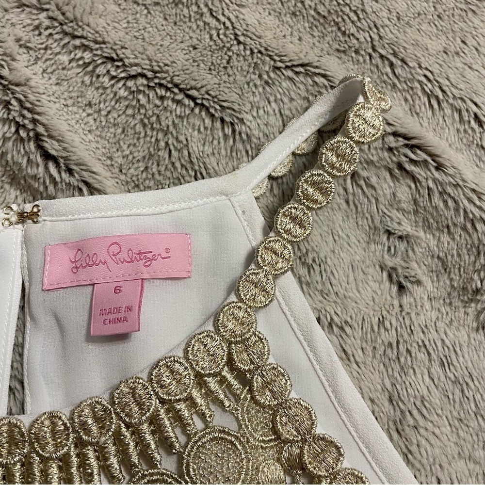 Lilly Pulitzer Pearl White Shift Dress Resort White Gold Halter - Picture 11 of 12